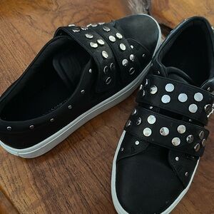 Rebecca Minkoff black platform sneakers with silver studs